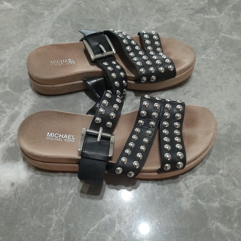 Michael Kors Women's Studded Leather Open Toe Sandals Slides Shoes Size 5.5 M